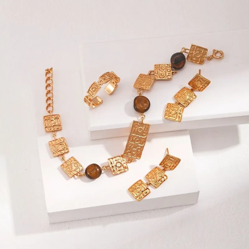 Pattern Tiger's Eye Bracelet 18k Gold Vermeil