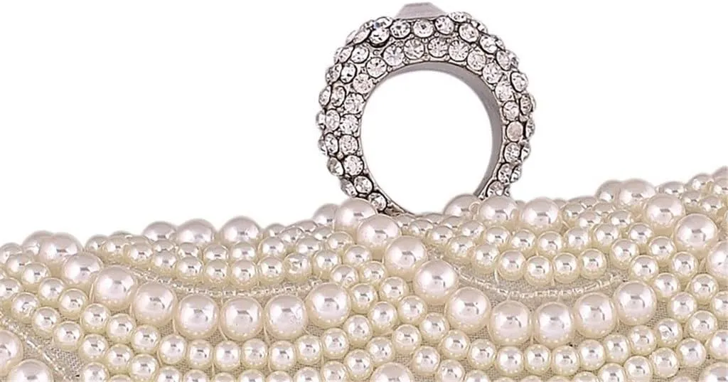 Pearl Clutch Bags Women Purse Ladies White Hand Bags Evening Bags for Party Wedding Black Shoulder Bag(Black)