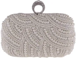 Pearl Clutch Bags Women Purse Ladies White Hand Bags Evening Bags for Party Wedding Black Shoulder Bag(Black)