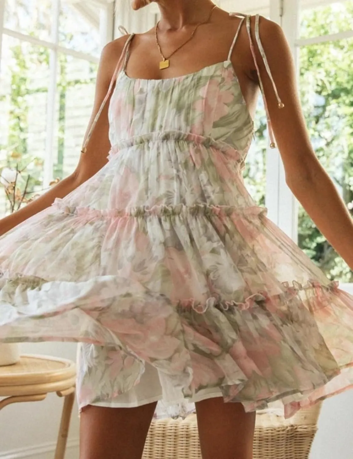 Perbai Womens Summer Floral Mini Dress Ruffle Sleeveless Spaghetti Strap Sundress Boho Flowy Skater Dresses 2025