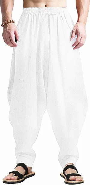 perdontoo Mens Harem Pants Loose Fit Elastic Waist Drawstring Aladdin Hippie Trousers