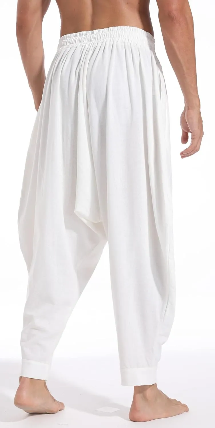 perdontoo Mens Harem Pants Loose Fit Elastic Waist Drawstring Aladdin Hippie Trousers