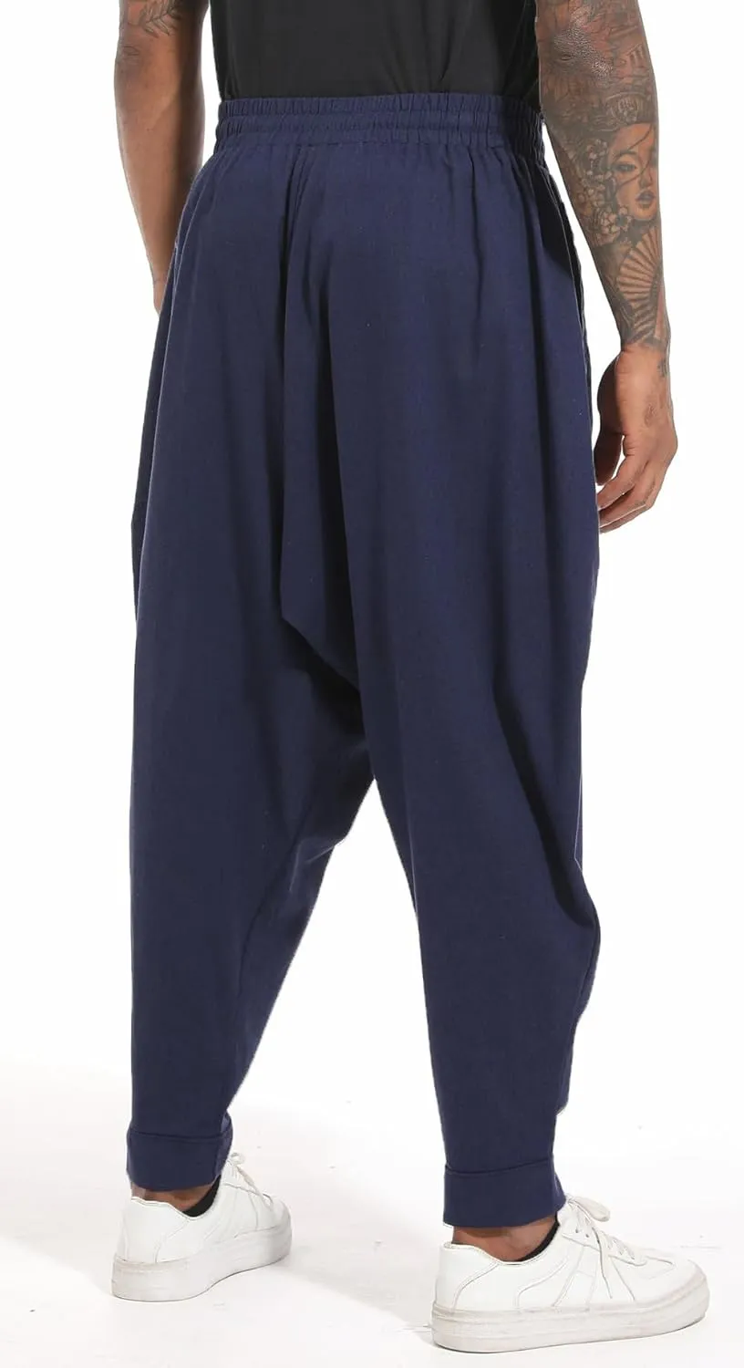 perdontoo Mens Harem Pants Loose Fit Elastic Waist Drawstring Aladdin Hippie Trousers