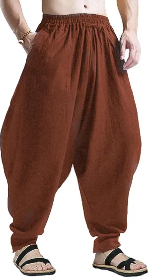 perdontoo Mens Harem Pants Loose Fit Elastic Waist Drawstring Aladdin Hippie Trousers