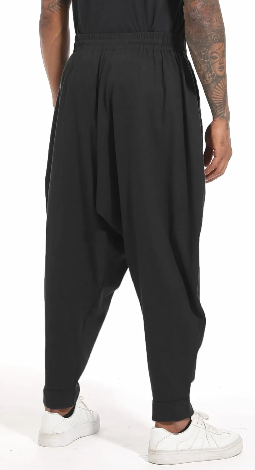 perdontoo Mens Harem Pants Loose Fit Elastic Waist Drawstring Aladdin Hippie Trousers