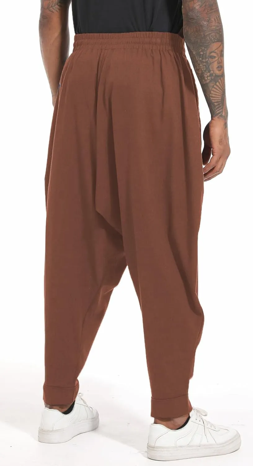 perdontoo Mens Harem Pants Loose Fit Elastic Waist Drawstring Aladdin Hippie Trousers