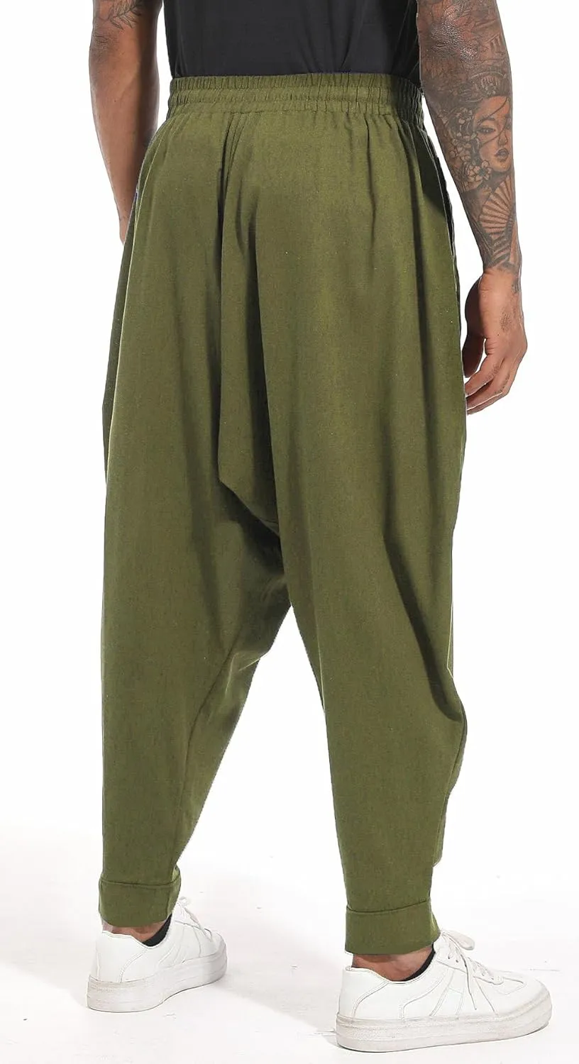 perdontoo Mens Harem Pants Loose Fit Elastic Waist Drawstring Aladdin Hippie Trousers