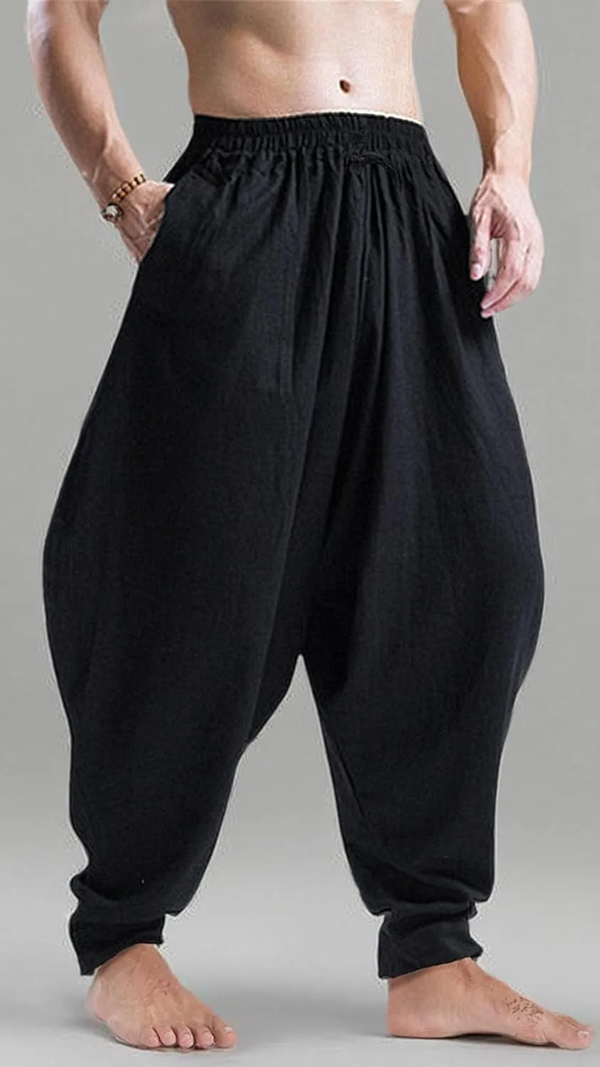 perdontoo Mens Harem Pants Loose Fit Elastic Waist Drawstring Aladdin Hippie Trousers