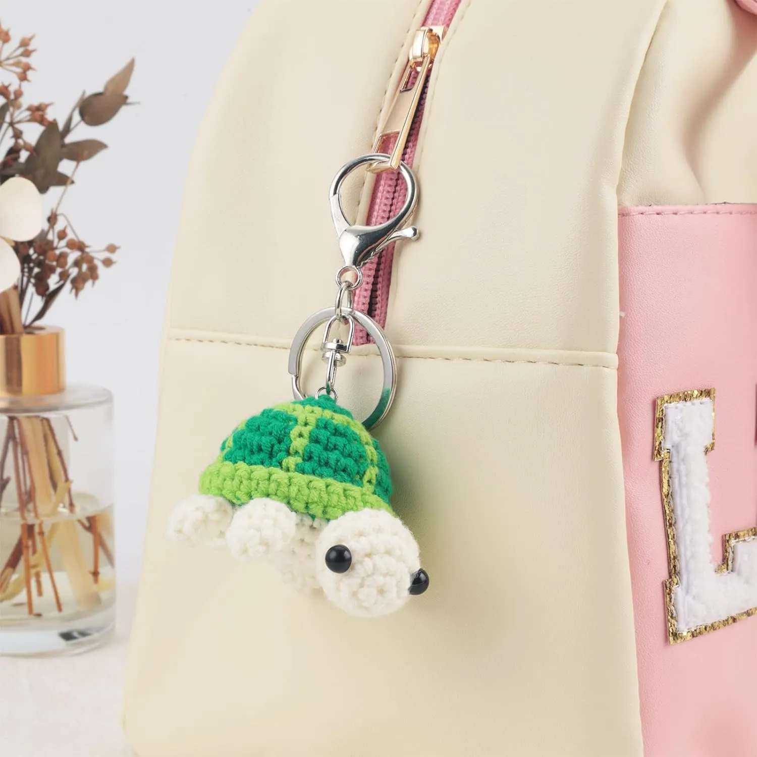 PLwelth Crochet Keychain for Women Men Cute Animals Keyring Charm Accessory for Backpack Handmade Gifts for Her Him Birthday