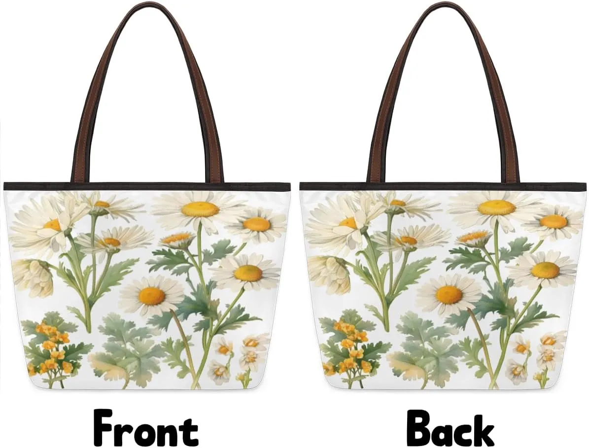 Poppy Flowers Tote Bag with Zipper 15 Inch Canvas Tote Bag for Women Shoulder Handbag
