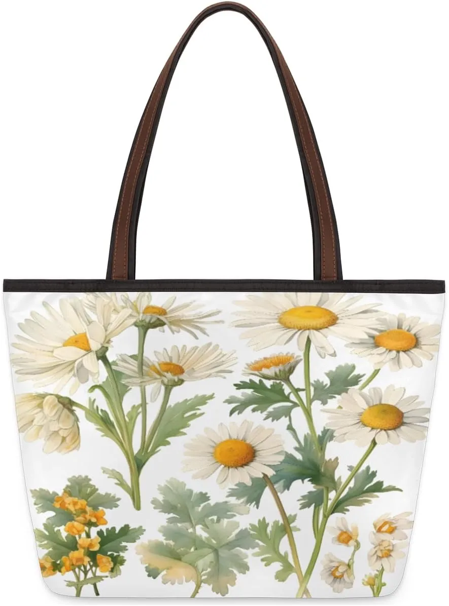 Poppy Flowers Tote Bag with Zipper 15 Inch Canvas Tote Bag for Women Shoulder Handbag