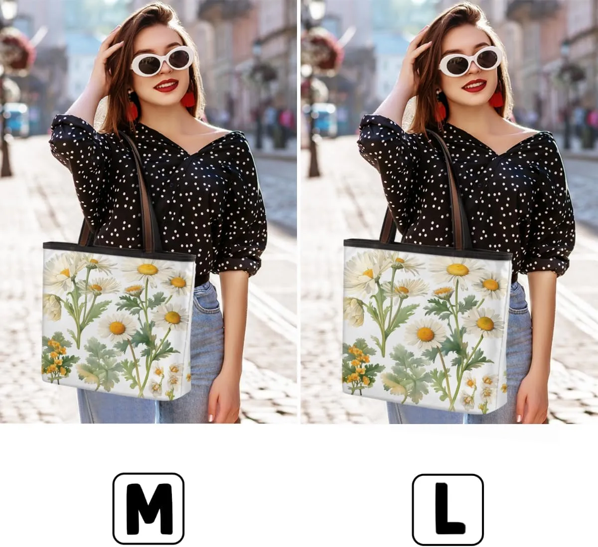 Poppy Flowers Tote Bag with Zipper 15 Inch Canvas Tote Bag for Women Shoulder Handbag