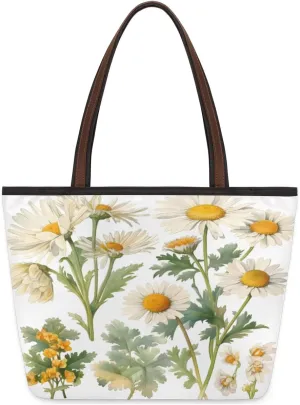 Poppy Flowers Tote Bag with Zipper 15 Inch Canvas Tote Bag for Women Shoulder Handbag
