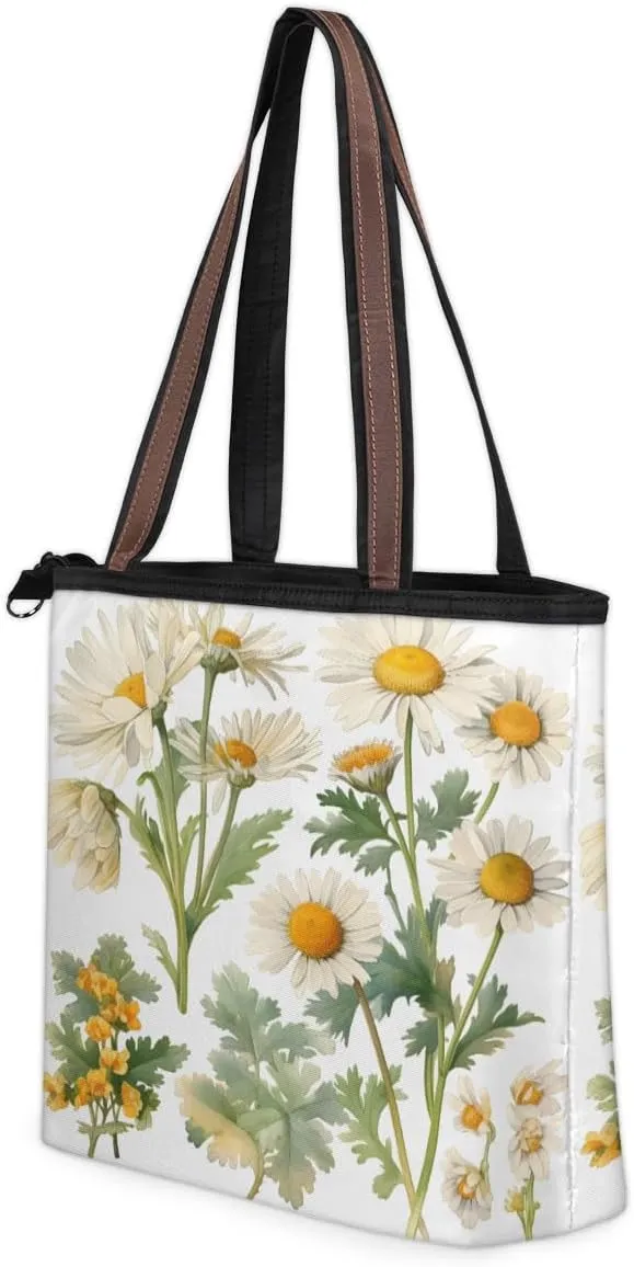 Poppy Flowers Tote Bag with Zipper 15 Inch Canvas Tote Bag for Women Shoulder Handbag