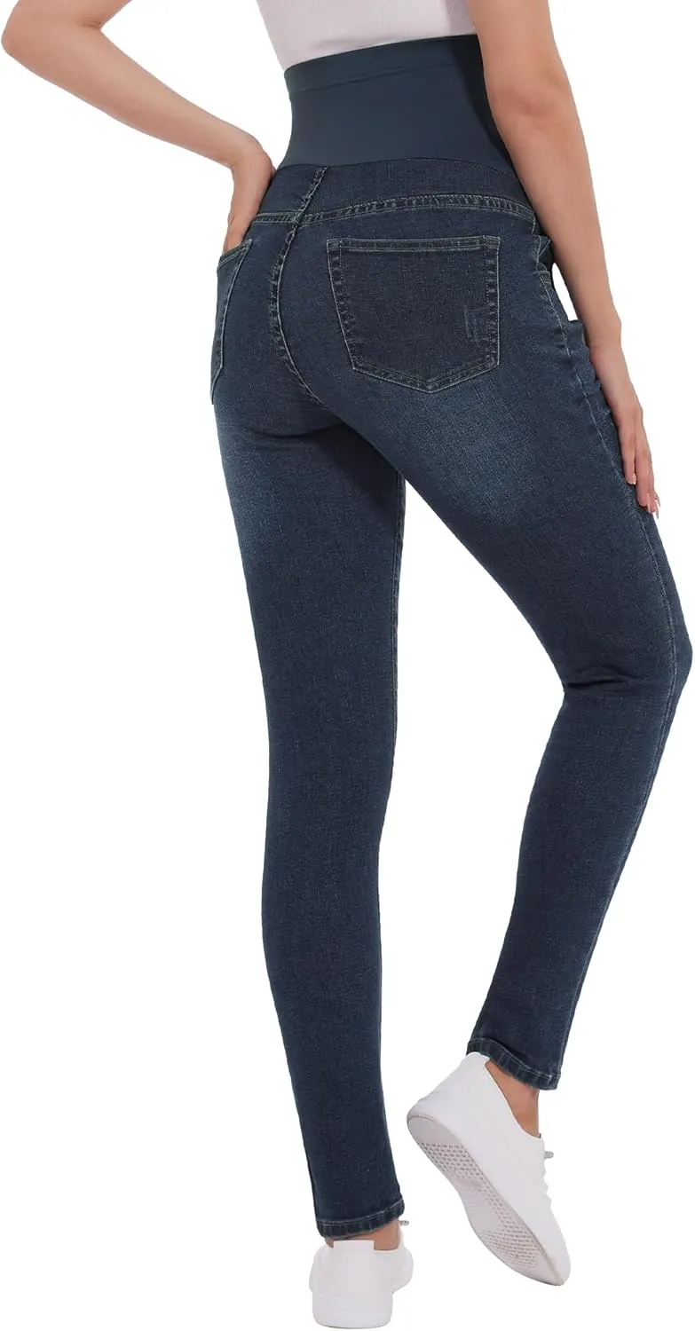 POSHGLAM Women's Maternity Jeans Over Belly Skinny Denim Jeggings Comfy Stretch Pregnancy Pants
