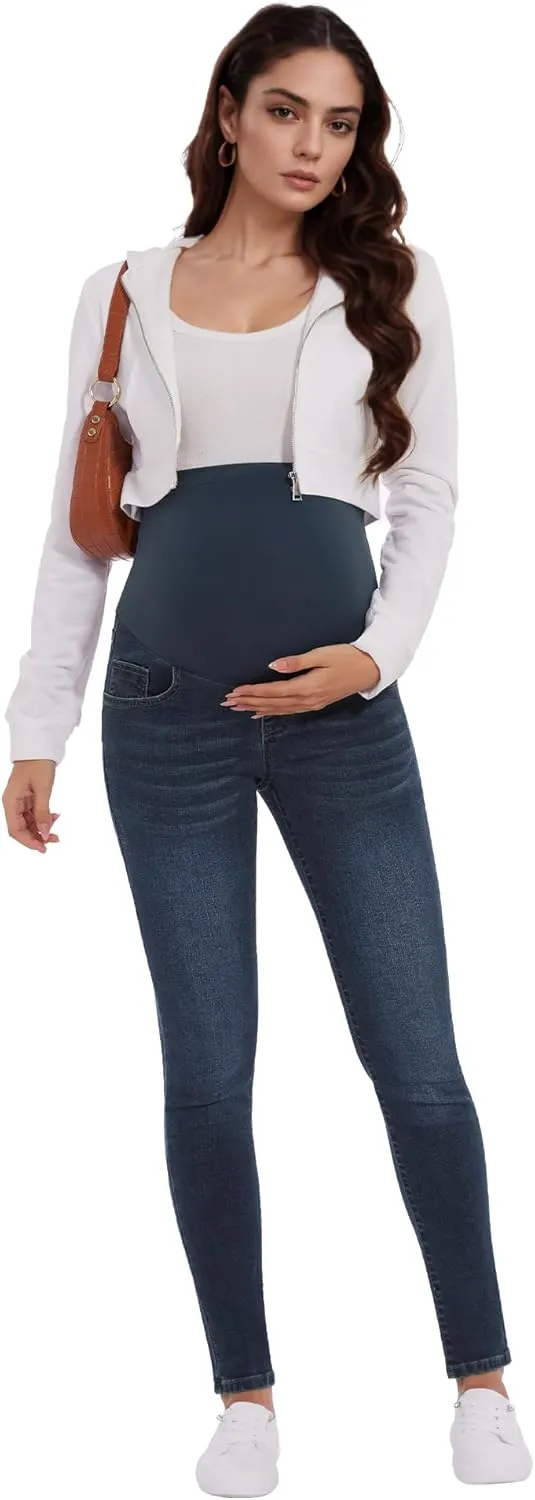 POSHGLAM Women's Maternity Jeans Over Belly Skinny Denim Jeggings Comfy Stretch Pregnancy Pants