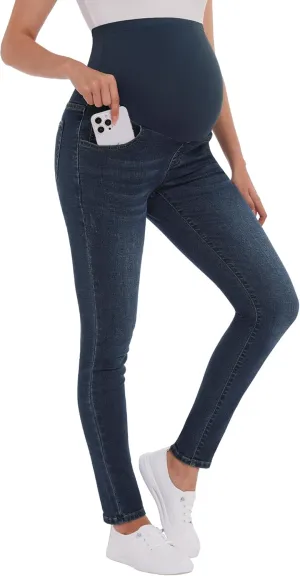 POSHGLAM Women's Maternity Jeans Over Belly Skinny Denim Jeggings Comfy Stretch Pregnancy Pants