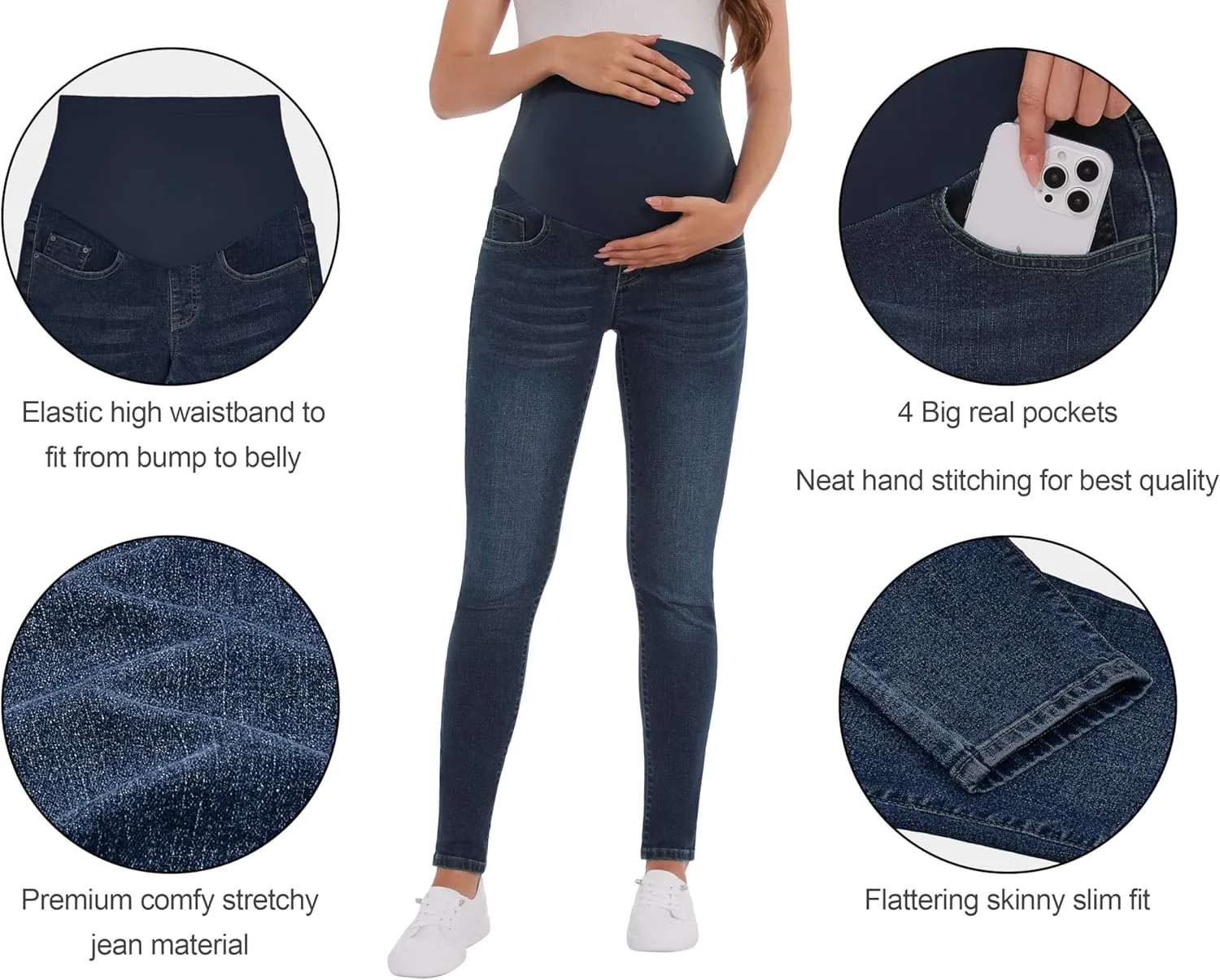 POSHGLAM Women's Maternity Jeans Over Belly Skinny Denim Jeggings Comfy Stretch Pregnancy Pants