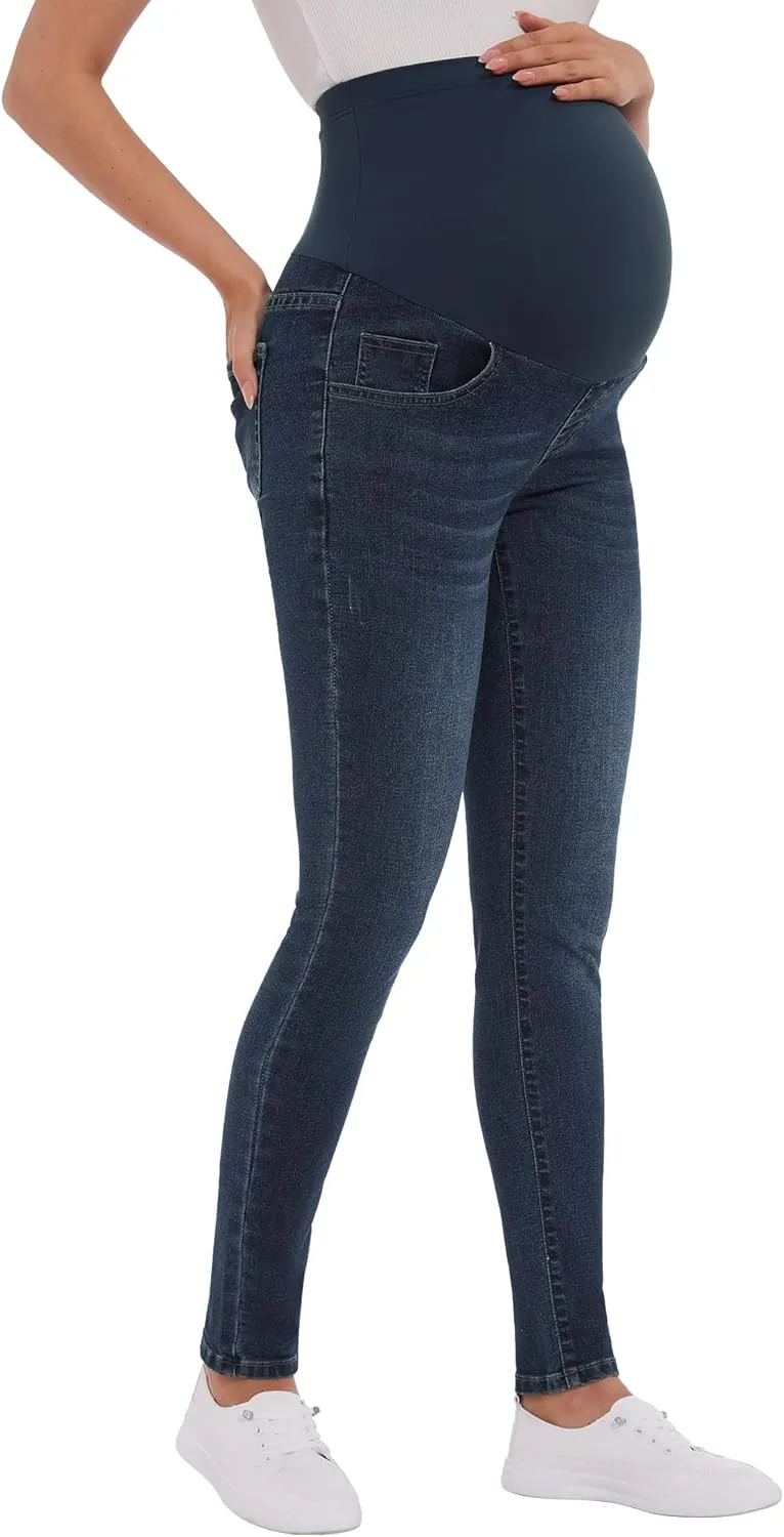 POSHGLAM Women's Maternity Jeans Over Belly Skinny Denim Jeggings Comfy Stretch Pregnancy Pants
