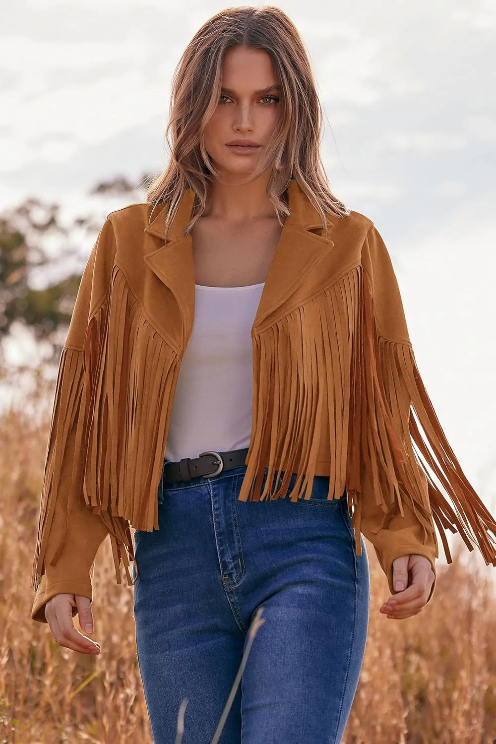 PRETTYGARDEN Women's Faux Suede Leather Jackets Tassel Motorcycle Cropped Coats 2025 Fashion Clothes