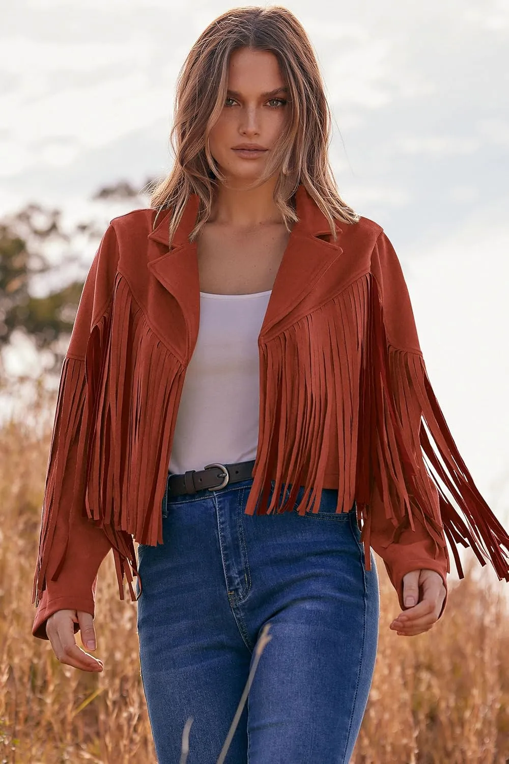 PRETTYGARDEN Women's Faux Suede Leather Jackets Tassel Motorcycle Cropped Coats 2025 Fashion Clothes
