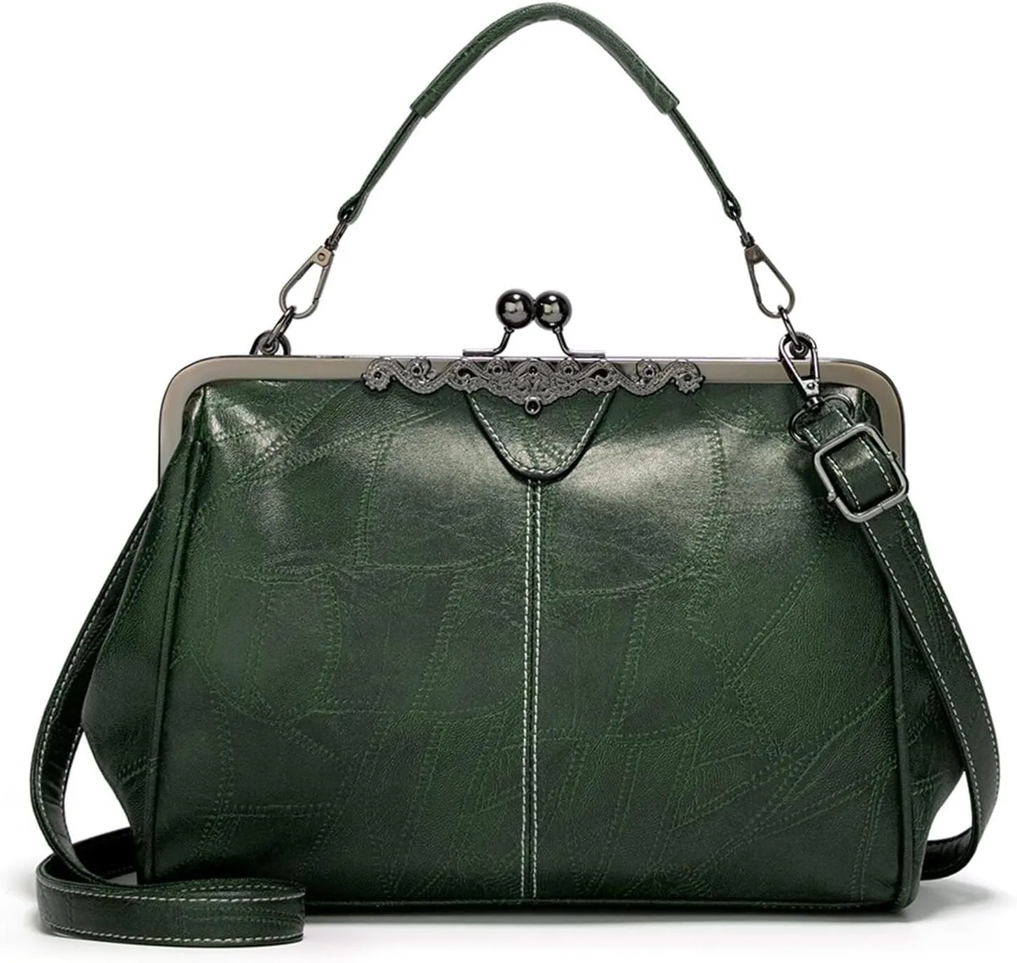 PU Leather Handbags for Women Evening Clutch Satchel Purse Tote Women Vintage Kiss Lock