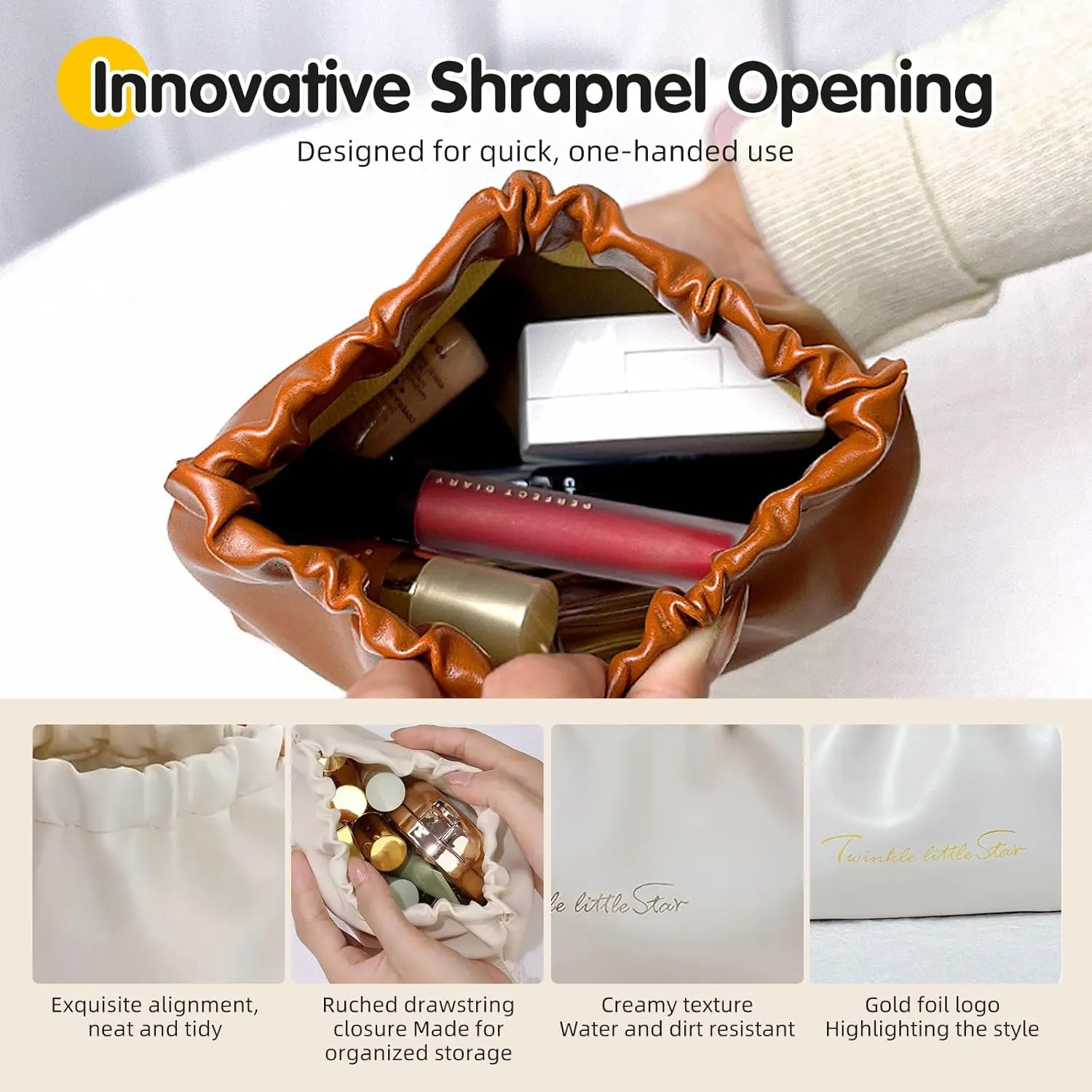 PU Leather Makeup Bag 2PCS, Elastic Aesthetic Lipstick Bag, Cute Small Cosmetic Bag, Daily Portable Travel Organizer Bag, Accessories Storage Pouch, Toiletry Bag Set (Blush Rose Pink)