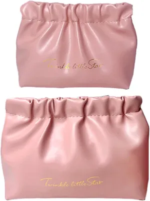 PU Leather Makeup Bag 2PCS, Elastic Aesthetic Lipstick Bag, Cute Small Cosmetic Bag, Daily Portable Travel Organizer Bag, Accessories Storage Pouch, Toiletry Bag Set (Blush Rose Pink)