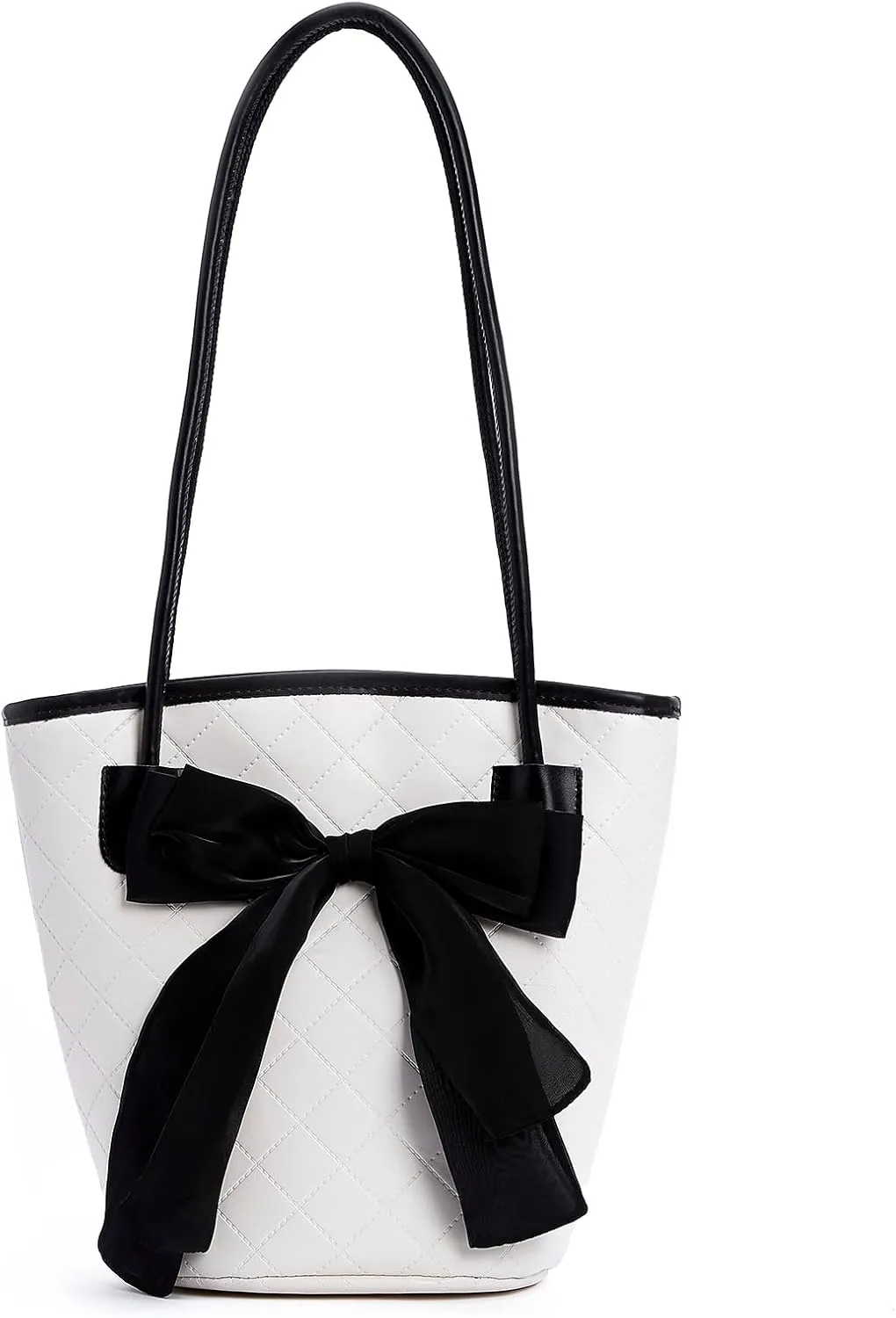 PU Leather Purse for Womens Handbag Top Handle Shoulder Bag Tote Bucket Bag Bow Bag White HDJ03