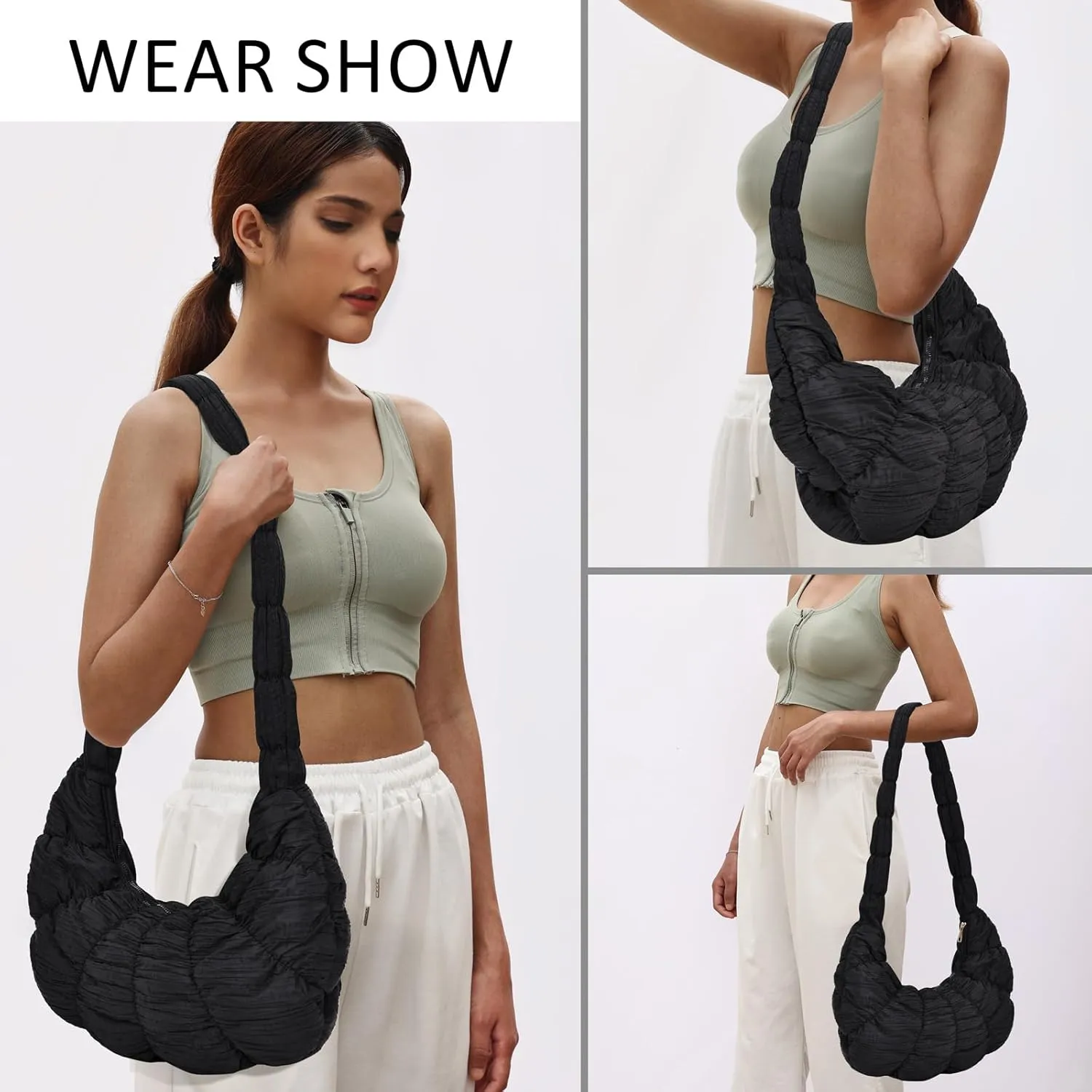 Puffer Crossbody Bags for Women Luna Hobo Bags Quilted Carryall Shoulder Bag