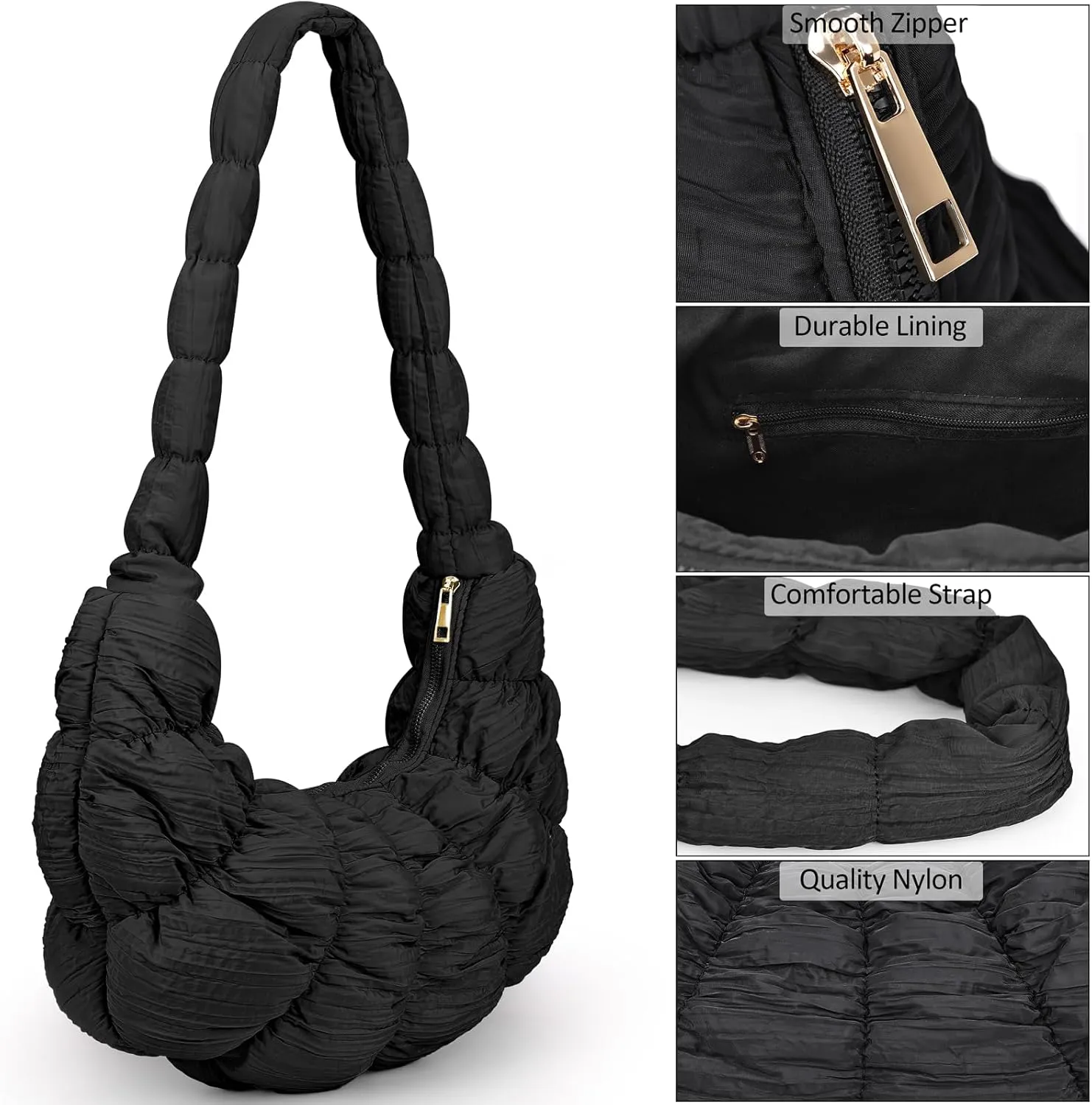 Puffer Crossbody Bags for Women Luna Hobo Bags Quilted Carryall Shoulder Bag