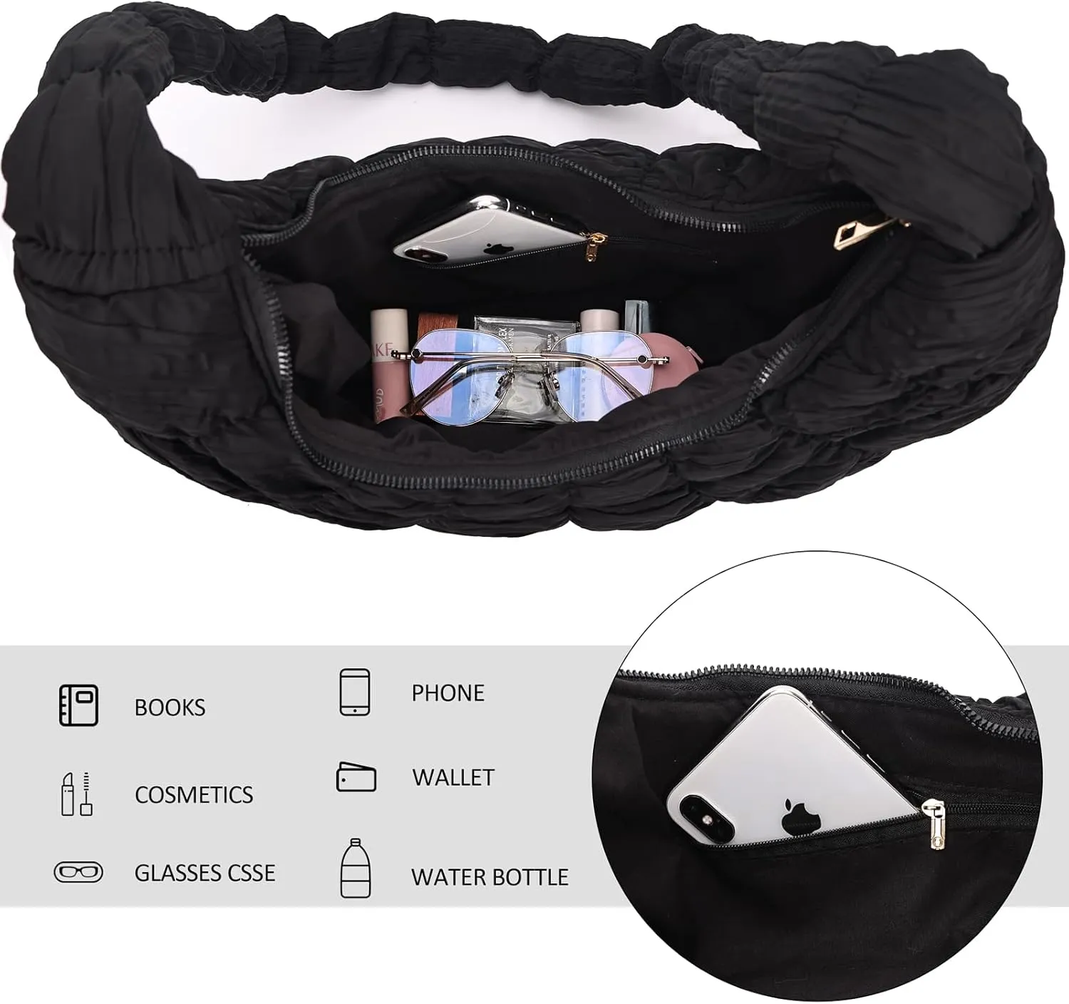 Puffer Crossbody Bags for Women Luna Hobo Bags Quilted Carryall Shoulder Bag