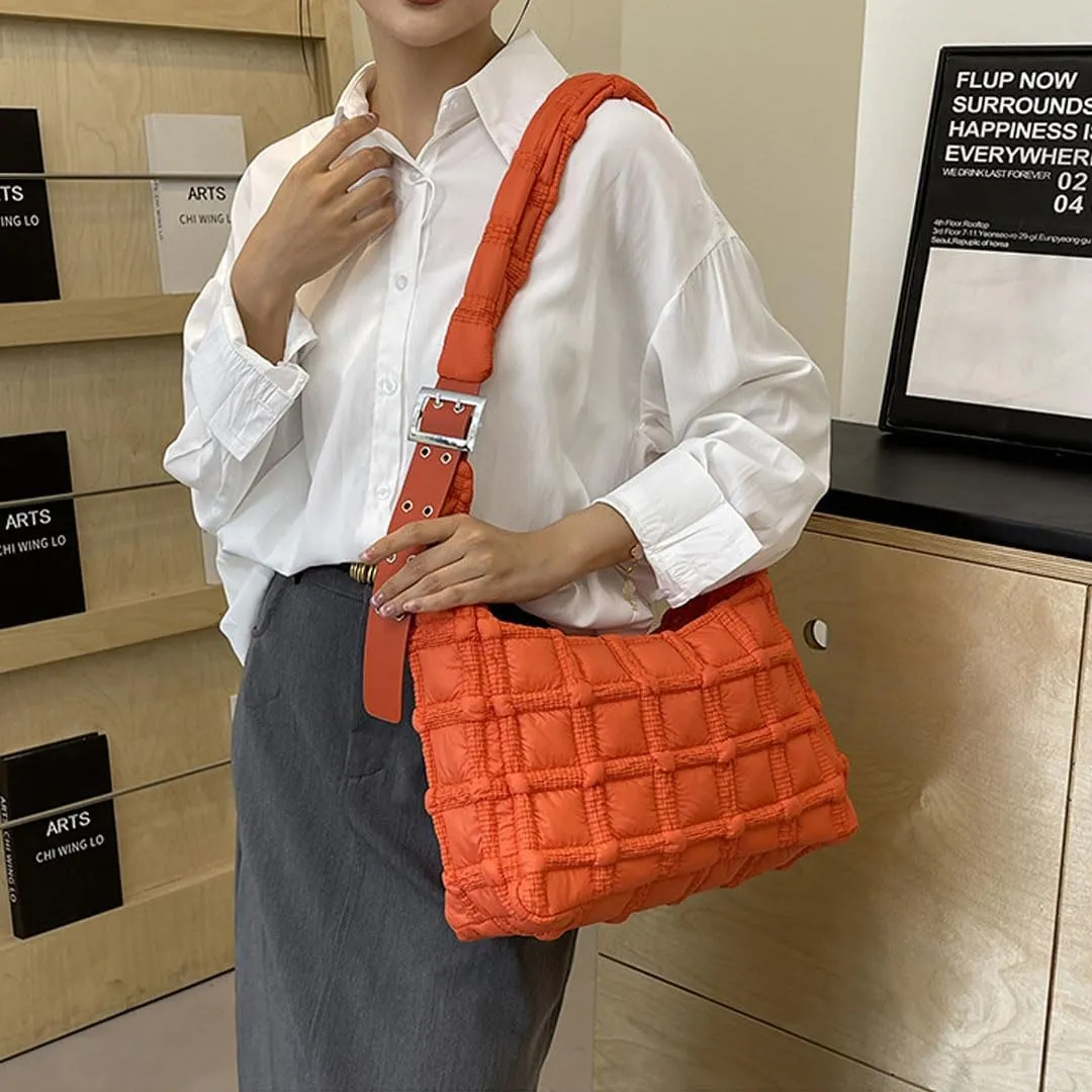 Puffer Tote Bag for Women Quilted Crossbody Carryall Bag Puffy Shoulder Bag Hobo Bubble Purse Nylon Handbag Lightweight