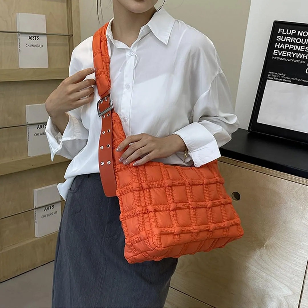 Puffer Tote Bag for Women Quilted Crossbody Carryall Bag Puffy Shoulder Bag Hobo Bubble Purse Nylon Handbag Lightweight
