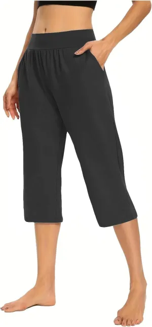 Pull On Capris for Women Dressy Casual Stretch Lightweight Capri Elastic High Waist Lounge Pants 2025 Summer