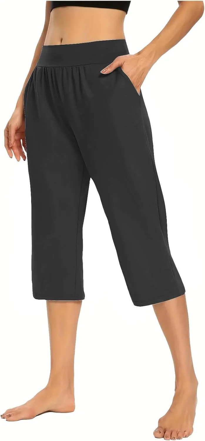 Pull On Capris for Women Dressy Casual Stretch Lightweight Capri Elastic High Waist Lounge Pants 2025 Summer