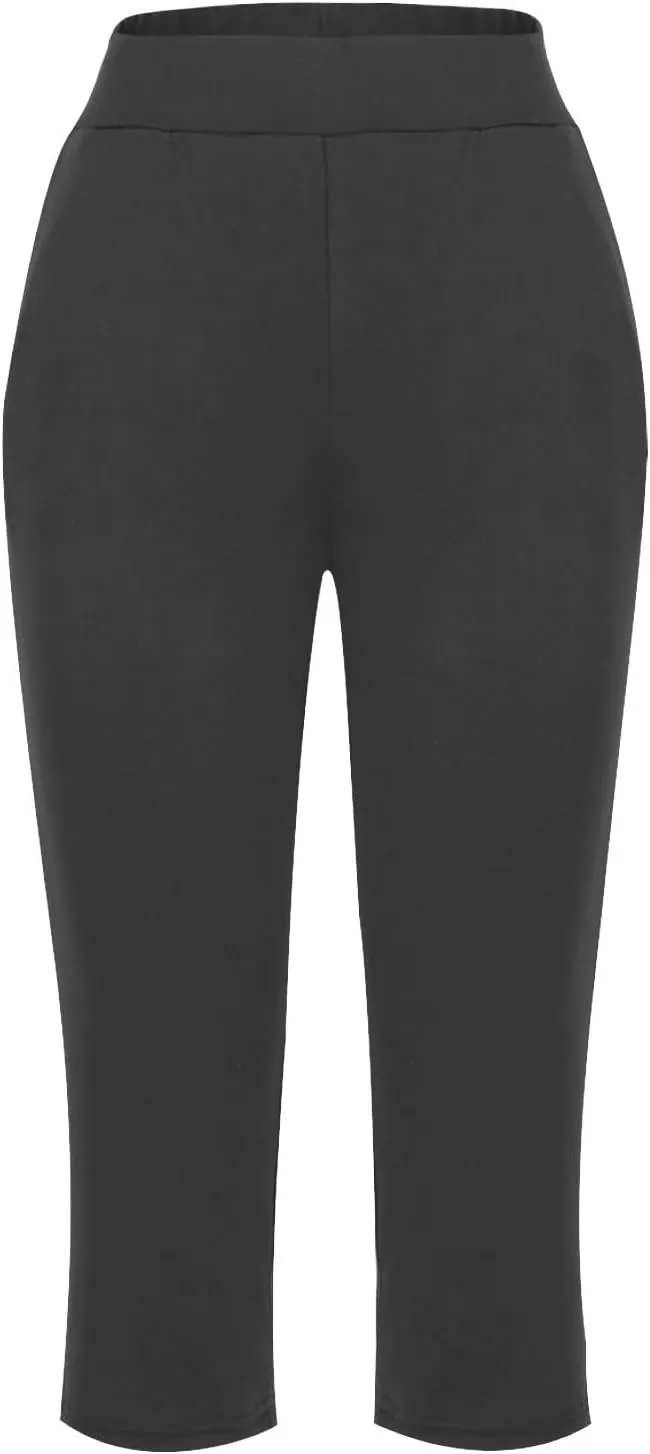 Pull On Capris for Women Dressy Casual Stretch Lightweight Capri Elastic High Waist Lounge Pants 2025 Summer
