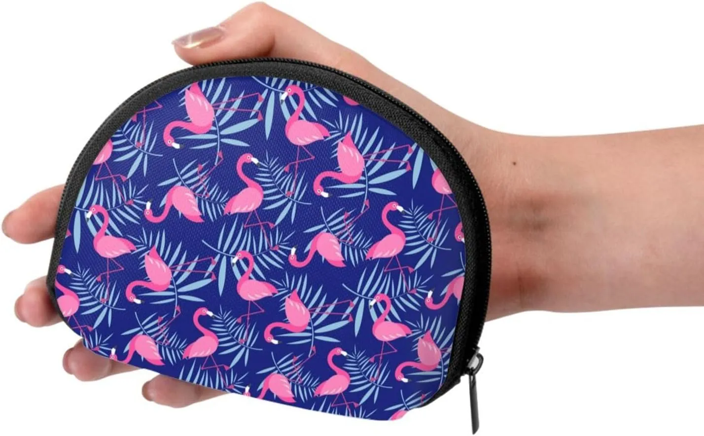 Purple Flamingo Tropical Palm Coin Purse Mini Wallet Change Pouch Key Holder Zipper Small Cosmetic Makeup Storage Bags