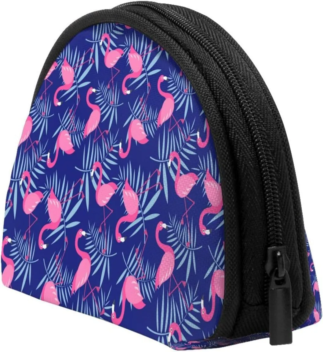Purple Flamingo Tropical Palm Coin Purse Mini Wallet Change Pouch Key Holder Zipper Small Cosmetic Makeup Storage Bags
