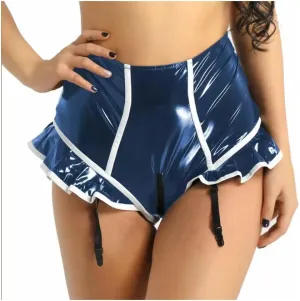 PVC Leather Ruffle Shorts Women Faux Leather Hot Pants Tight High Waist Summer Lingerie 7XL
