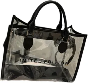 PVC Tote Bag Large Waterproof Kraft Paper Handbags with Zipper Pockets Handle for Women Work Beach Swimming
