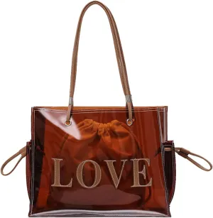 PVC Tote Bag Large Waterproof Kraft Paper Handbags with Zipper Pockets Handle for Women Work Beach Swimming