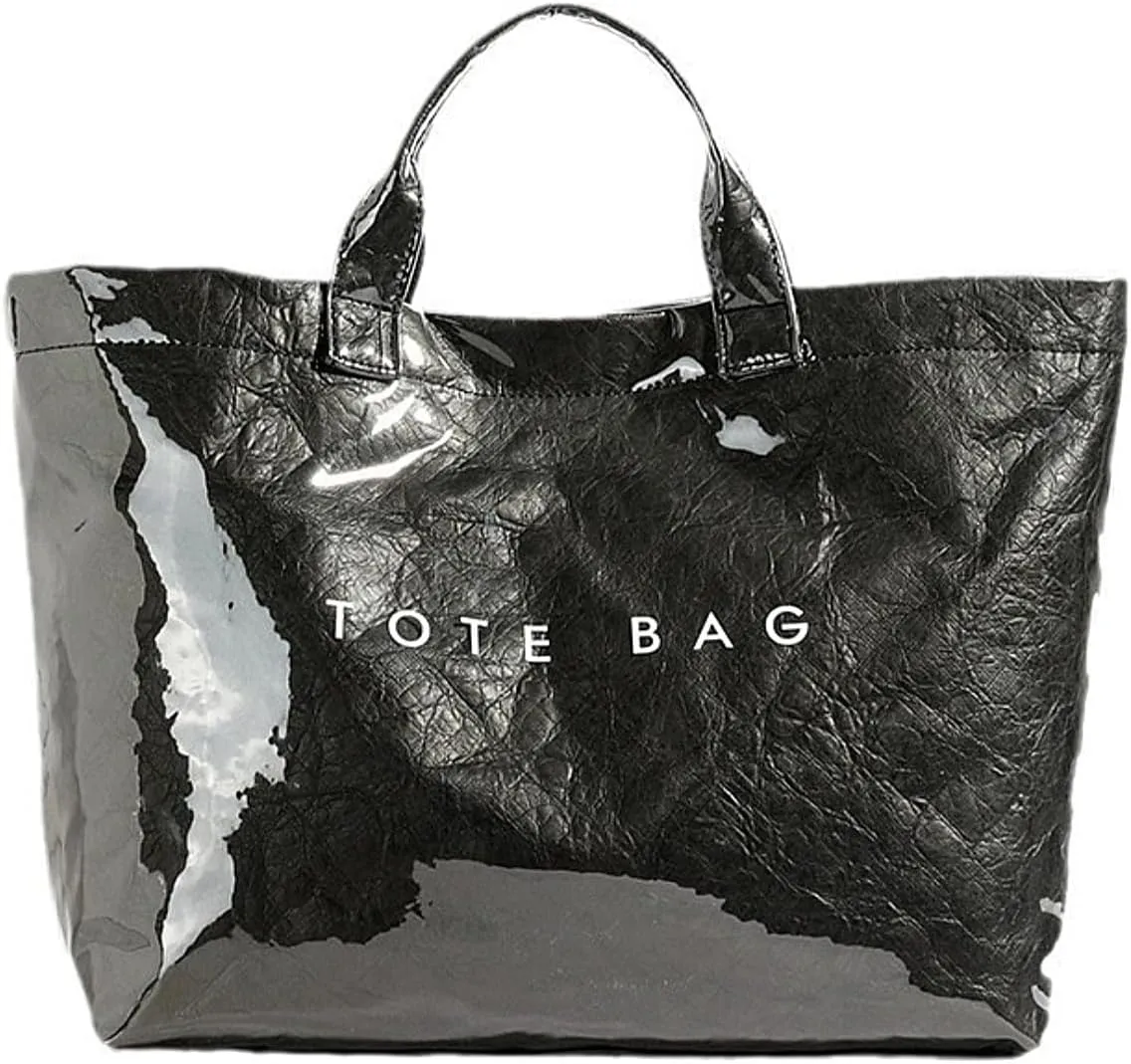 PVC Tote Bag Large Waterproof Kraft Paper Handbags with Zipper Pockets Handle for Women Work Beach Swimming