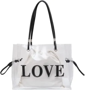 PVC Tote Bag Large Waterproof Kraft Paper Handbags with Zipper Pockets Handle for Women Work Beach Swimming