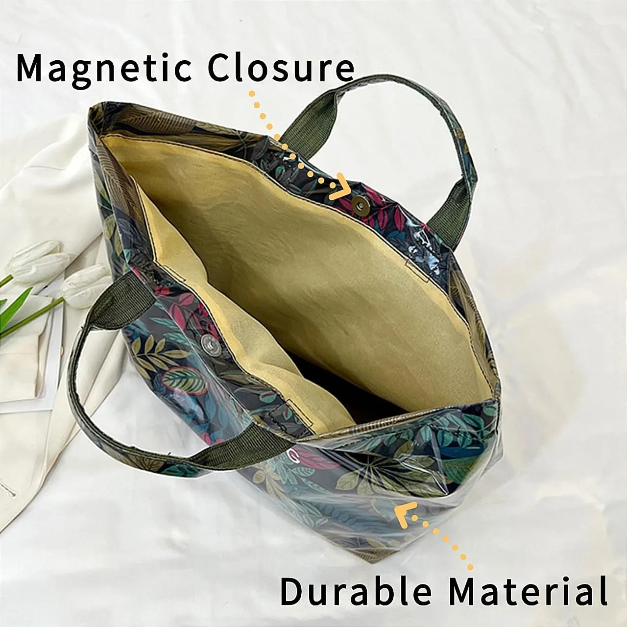 PVC Tote Bag Large Waterproof Kraft Paper Handbags with Zipper Pockets Handle for Women Work Beach Swimming