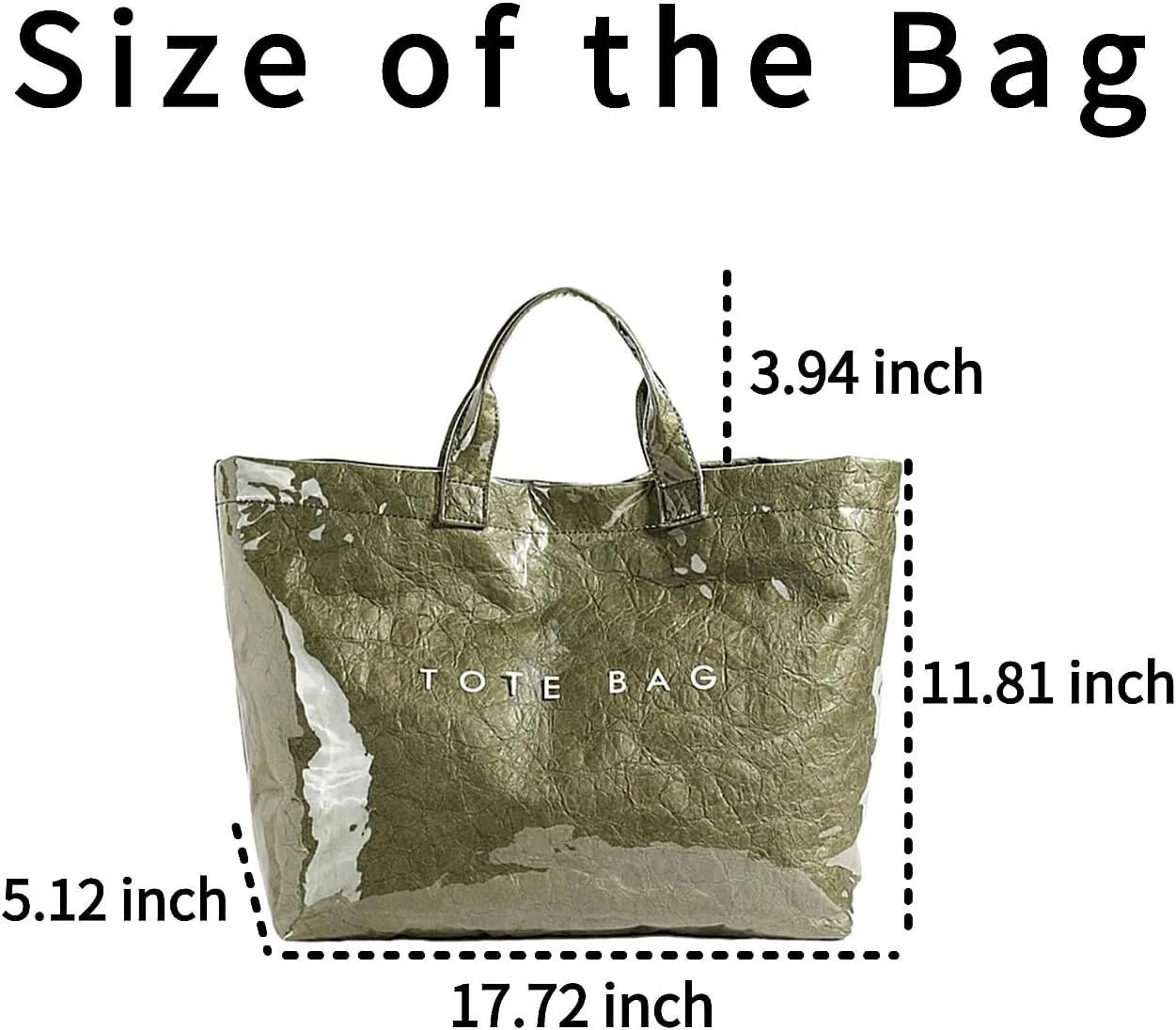 PVC Tote Bag Large Waterproof Kraft Paper Handbags with Zipper Pockets Handle for Women Work Beach Swimming