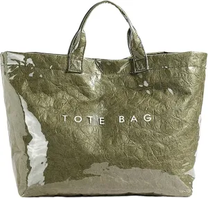 PVC Tote Bag Large Waterproof Kraft Paper Handbags with Zipper Pockets Handle for Women Work Beach Swimming