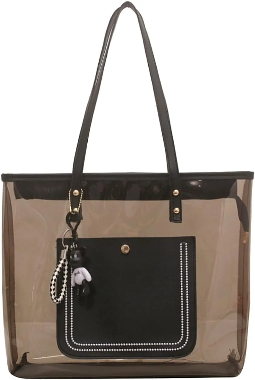 PVC Tote Bag Large Waterproof Kraft Paper Handbags with Zipper Pockets Handle for Women Work Beach Swimming