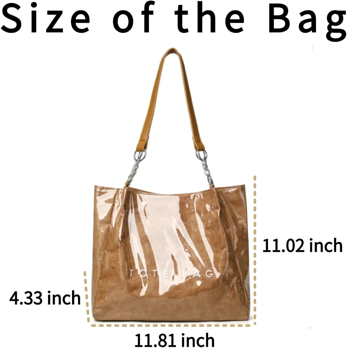 PVC Tote Bag Large Waterproof Kraft Paper Handbags with Zipper Pockets Handle for Women Work Beach Swimming