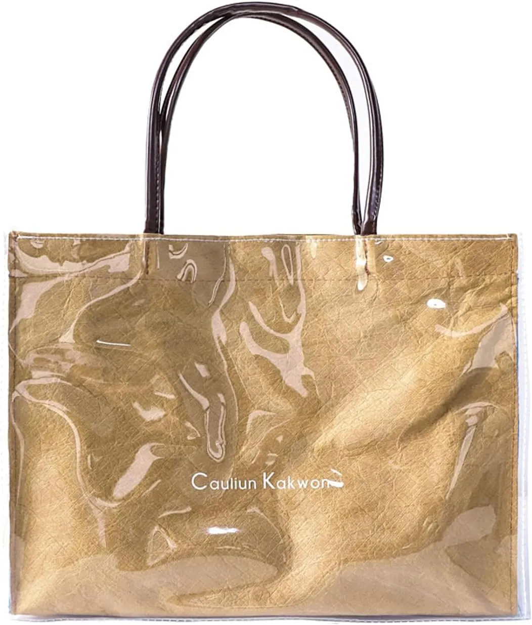 PVC Tote Bag Large Waterproof Kraft Paper Handbags with Zipper Pockets Handle for Women Work Beach Swimming